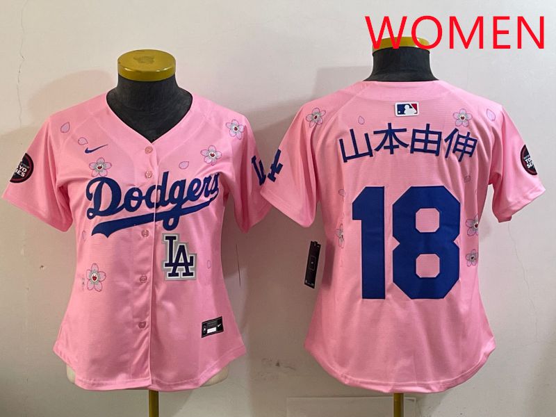 Women Los Angeles Dodgers #18 Yamamoto Pink Sakura Edition 2025 Nike MLB Jersey style 10
